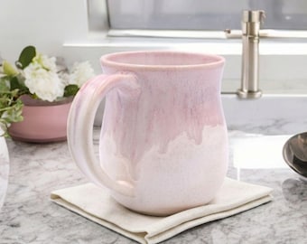 Handmade Irish Pottery Mug: Pink Drippy Glaze, Ceramic Coffee Cup