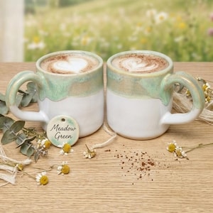 Set of 2 Meadow Green Espresso Mugs, Wheel-Thrown Stoneware Coffee Cups