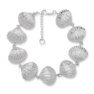 Scallop Shell 925 Sterling Silver Bracelet, Adjustable Shell Bracelet, Sea Shell Bracelet