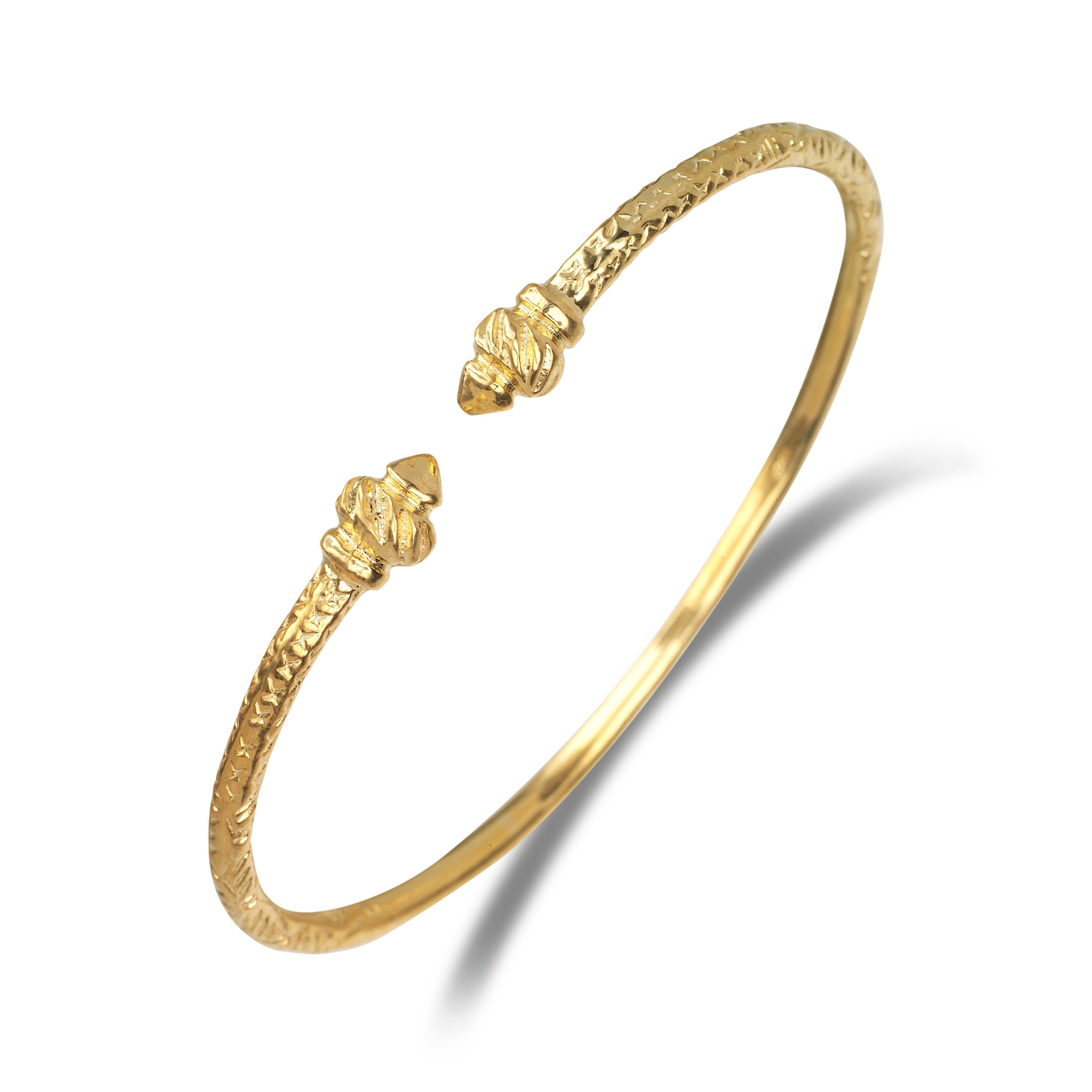 Solid 10k Yellow Gold West Indian Bangle W. Thin Torch Ends, 1
