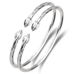 Cocoa Pods Tulip Bulb .925 Solid Sterling Silver West Indian Cuff Bracelets Handmade Bangles Caribbean, Free engraved bracelet, 1 Pair