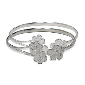 Flower 925 Sterling Silver Cuff Bracelets, West Indian Flat Bangles, 1 pair