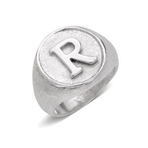 Classic Round Signet .925 Sterling Silver Initial Ring, Custom Personalized Signet Ring