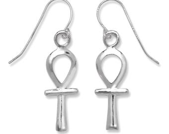 Small Egyptian Ankh Cross .925 Sterling Silver Earrings, Egyptian Cross Symbol Jewelry, Symbol of Life earrings