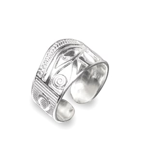 Bague en argent sterling 925 Eye of Ra, oeil d&#39;Horus, bague réglable ouverte égyptienne Ankh