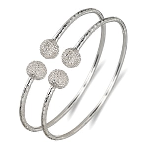 Textured Ball .925 Sterling Silver West Indian Bangles, Bangle Set, 1 pair