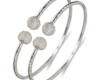 Textured Ball .925 Sterling Silver West Indian Bangles, Bangle Set, 1 pair