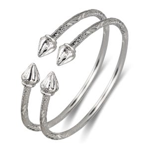 Arrow .925 Solid Sterling Silver West Indian Bracelets, Handmade Bangle Set, 1 Pair