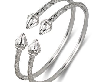 Arrow .925 Solid Sterling Silver West Indian Bracelets, Handmade Bangle Set, 1 Pair