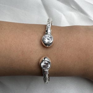 Birthstone 925 Silver Sterling West Indian Bangle Bracelet with CZ Birthstone, Choose Your Birth Month Stone, Personalized Jewelry Gift