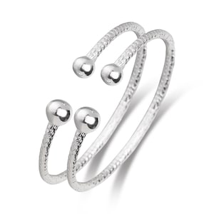 Asymmetric Balls Ends 925 sterling silver West Indian bangles, handmade in the USA, Caribbean-inspired jewelry, 1 pair