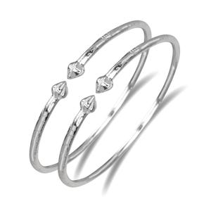 Bulb Ends .925 Solid Sterling Silver West Indian Cuff Bracelets Handmade Bangles Caribbean, 1 Pair