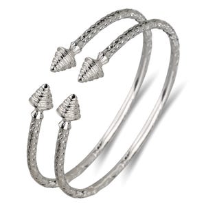Evergreen .925 Sterling Silver West Indian Bangle, Bangle Bracelets, 1 pair