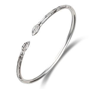 Leaf .925 Sterling Silver West Indian Bangle, Bangle Bracelet, Caribbean Style Cuff Bracelet, 1 piece