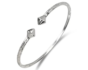 Bracelet jonc antillais conique mince en argent massif 925 millièmes, 1 pièce