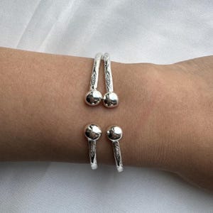 Elegant Ball .925 Sterling Silver West Indian Bangle, cuff bracelet, 3.5 mm thickness, 1 pair