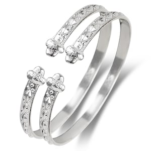 Solid .925 Sterling Silver Flat West Indian Bangles with Acorn Ends, Bangle Set, 1 pair