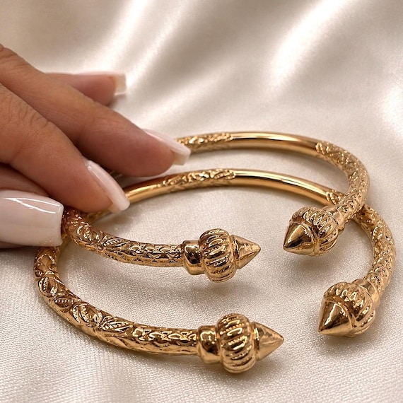 14k Gold Plated Sterling Silver West Indian Bangle Bracelet, Arrow Design