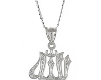 Allah 925 Sterling Silver Pendant Necklace, Muslim / Islam Jewelry