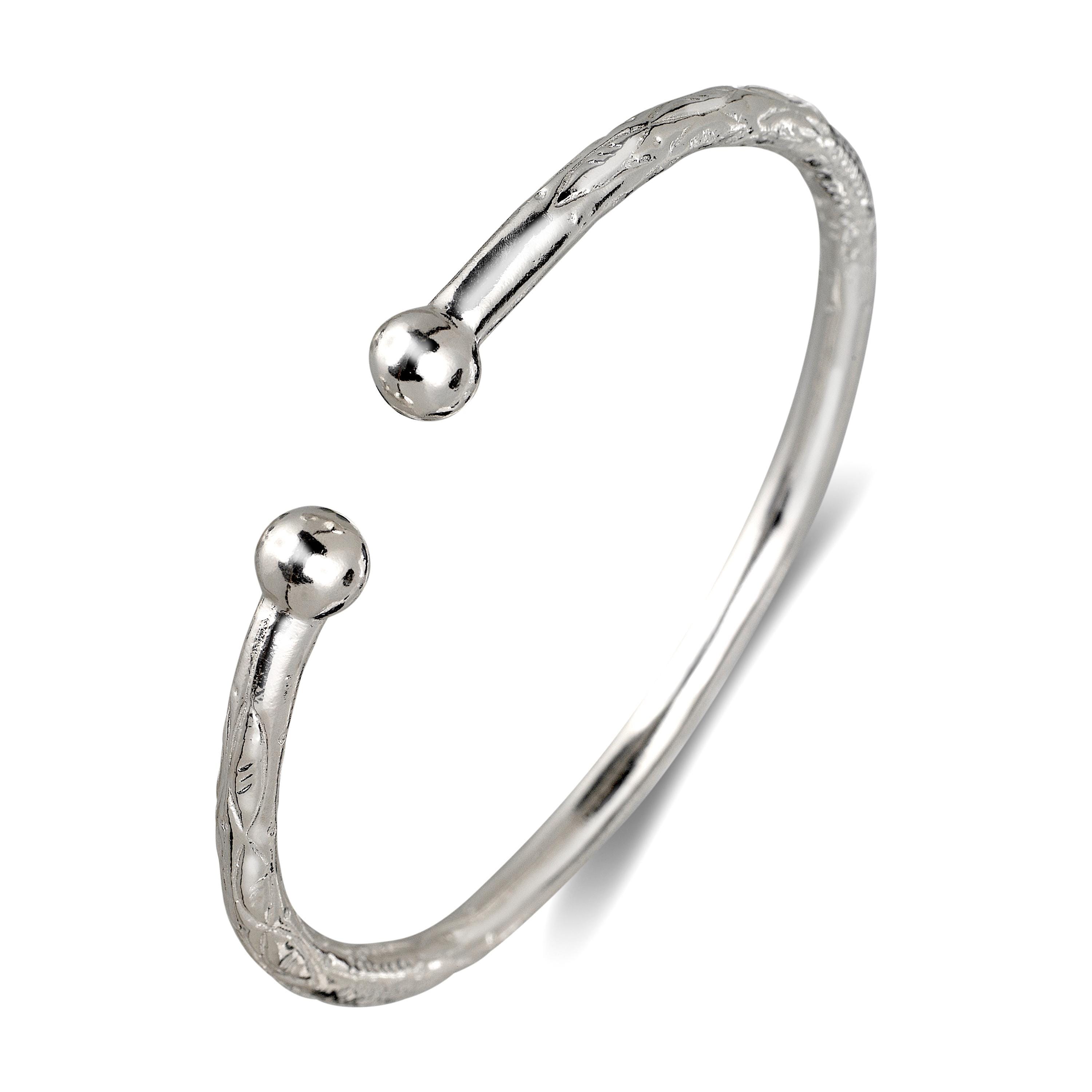 アクセサリー Italy 925 balls cuff bangle ChicSilver Women's 925 Solid Sterling Silver Polished Round