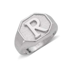Octagonal Signet .925 Sterling Silver Initial Ring, Custom Personalized Signet Ring