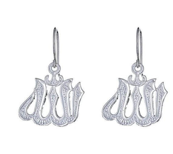 Clou D'oreille Box Iced Out - Motif ALLAH En Zirconium Cubique Argenté - Taille Unique - Neuf Avec étiquettes