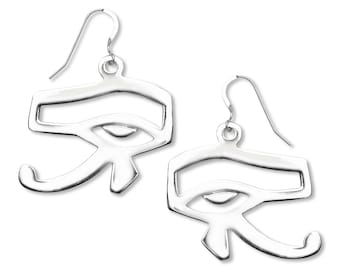 Eye of Horus .925 Sterling Silver Dangle Earrings, Egyptian Eye of Ra Earrings, Protection Earrings for Women