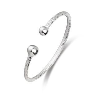 Asymmetric Balls Ends 925 sterling silver West Indian bangle, handmade in the USA, Caribbean-inspired jewelry, 1 piece
