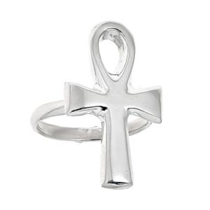 Egyptian Ankh Cross Solid .925 Sterling Silver Ring, Egyptian Key of Life Band (5.5 grams)