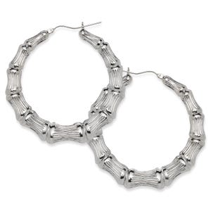 925 Sterling Silver Bamboo Hoops, Earrings, Hip Hop statement earrings for women