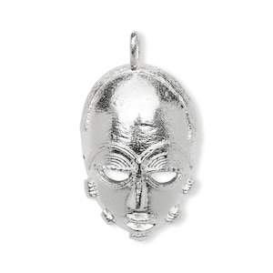 Heavy African Tribal Mask .925 Sterling Silver Pendant,40 gr., Ethnic Pendant