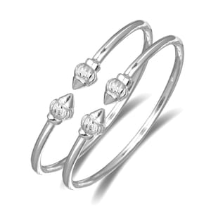 Silver Cuff Bracelet Bangle Carribean Taj Mahal Ridged Arrow .925 Sterling Silver Plain West Indian Bangles, 1 pair
