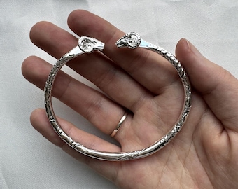 Ram Head Bracelet- Sterling Silver Thick West Indian Bangle, 1 piece