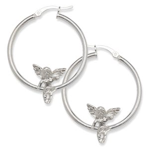 Cupid Angel 925 Sterling Silver Hoops, Minimalist Earrings
