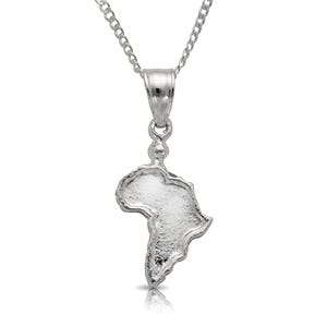 Small African Map .925 Sterling Silver Pendant Necklace, Shape of Africa