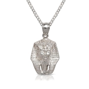Small Pharaoh Head .925 Sterling Silver Pendant Necklace, Ancient Egyptian Jewelry