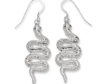 Sterling Silver Snake Dangle Earrings, Gothic Serpent Jewelry
