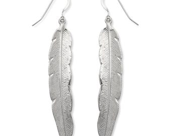 Sterling Silver Feather Dangle Earrings, Large Wing Design