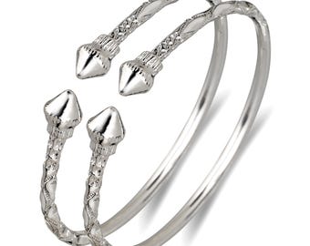 Cone Ends .925 Sterling Silver West Indian Bangles 47.7 Grams, Bangle set, 1 pair