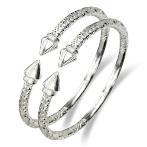 Arrow Ends .925 Sterling Silver West Indian Thick Bangles for men, women, 1 pair