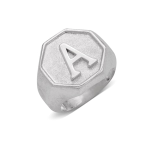 Octagon Signet .925 Sterling Silver Initial Ring, Custom Personalized Signet Ring