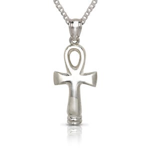 Small Smooth Ankh .925 Sterling Silver Pendant Necklace, Egyptian Cross Symbol Pendant Charm, Symbol of Life