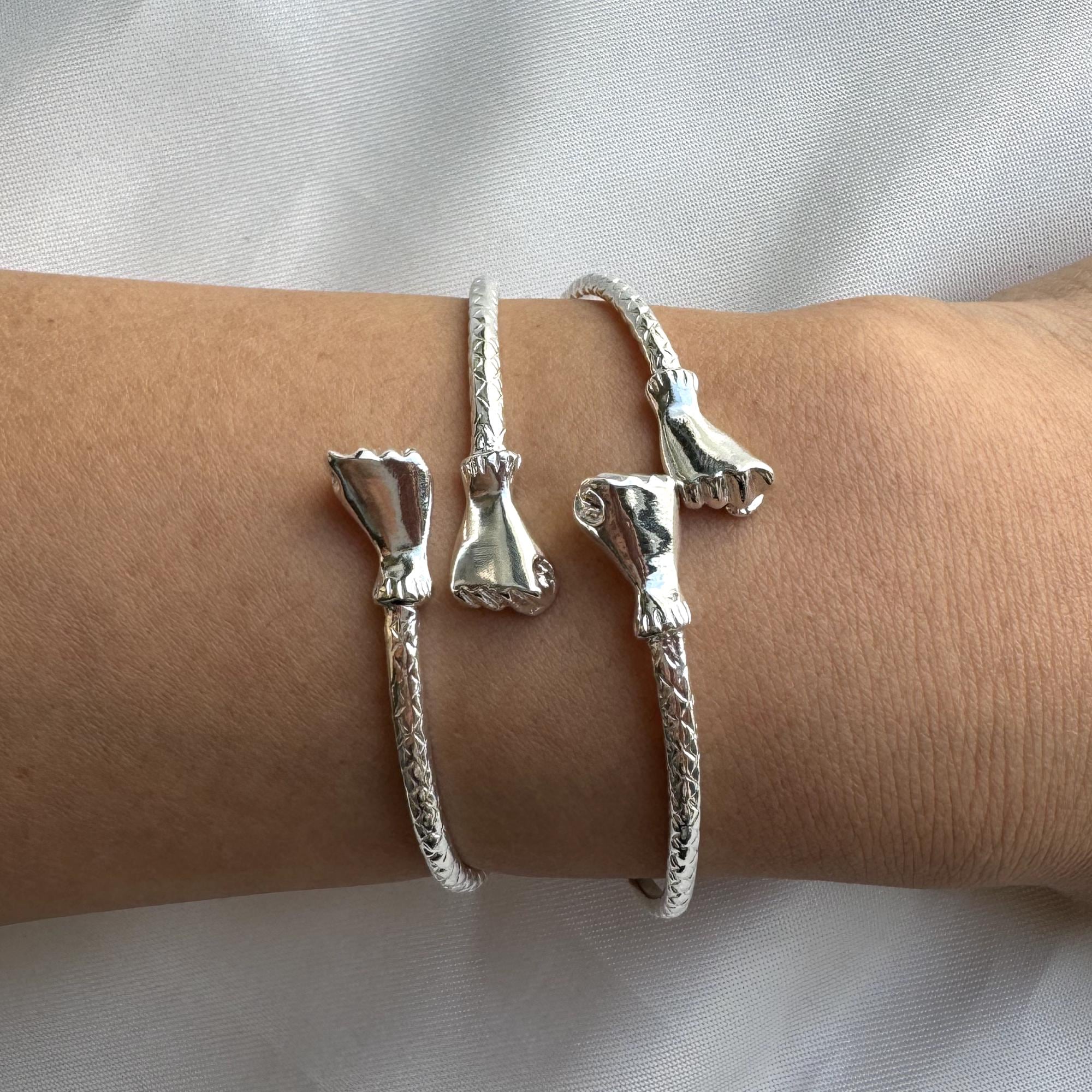 Fist .925 Sterling Silver West Indian Bangles, Bangle set, Caribbean Style Cuff Bracelet, Handmade Silver Jewelry, 1 pair