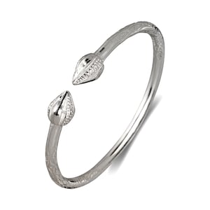 Solid .925 Silver Cuff Bracelet Bangle Caribbean Large Cocoa Pods Pointy Bulb West Indian Thick Bangle, 1 piece