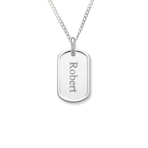 Customized .925 Sterling Silver Dog Tag Necklace for Men or Women, Laser Engraved Initial Tag Pendant, MEDIUM Tag
