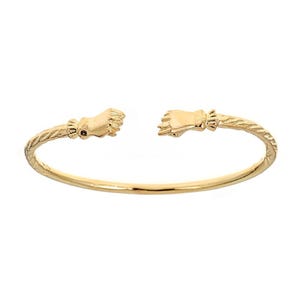 Fist 14k Gold Plated .925 Sterling Silver West Indian Bangle, cuff bracelet, 1 piece