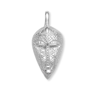 African Tribal Heavy Mask .925 Sterling Silver Pendant, Ethnic Pendant
