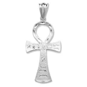 Solid .925 Sterling Silver Large Ankh Hieroglyphic Pendant, Egyptian Symbol of Life Jewelry