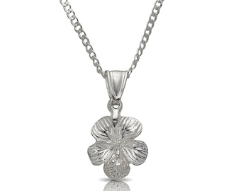 Small Hibiscus Flower Pendant Necklace .925 Sterling Silver