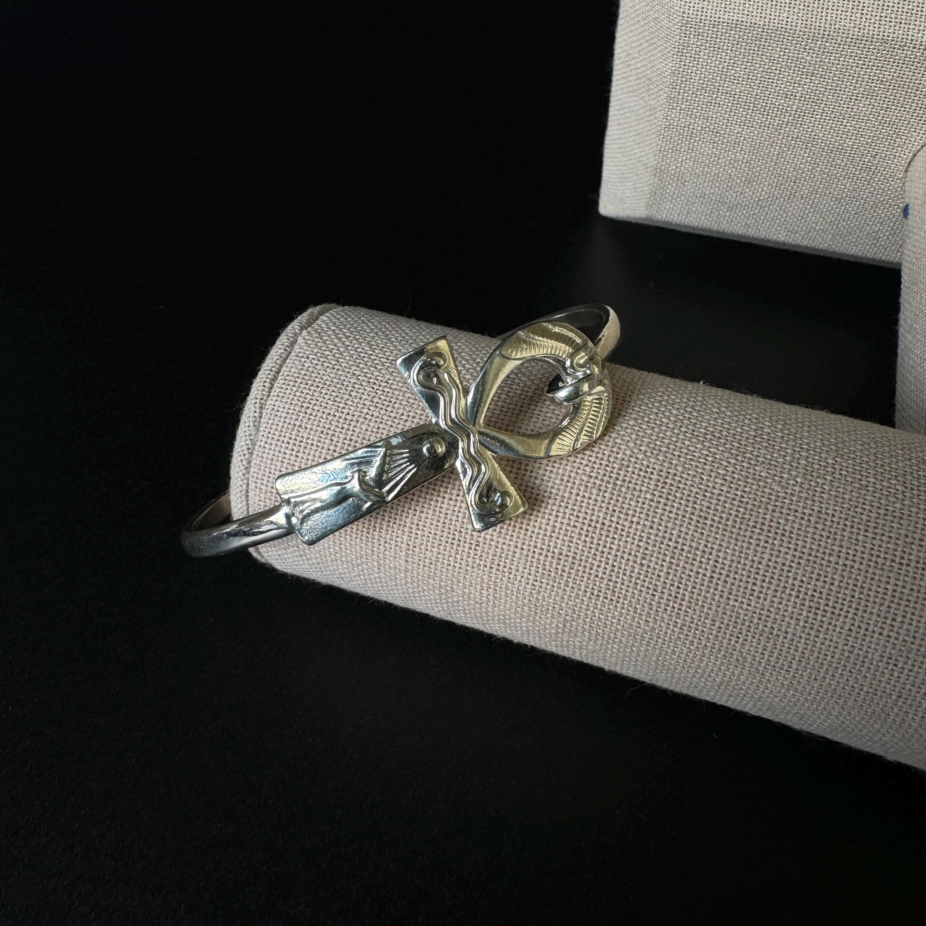Sterling Silver Ankh Cross Bangle, Key of Life Cuff Bracelet, Handmade ...